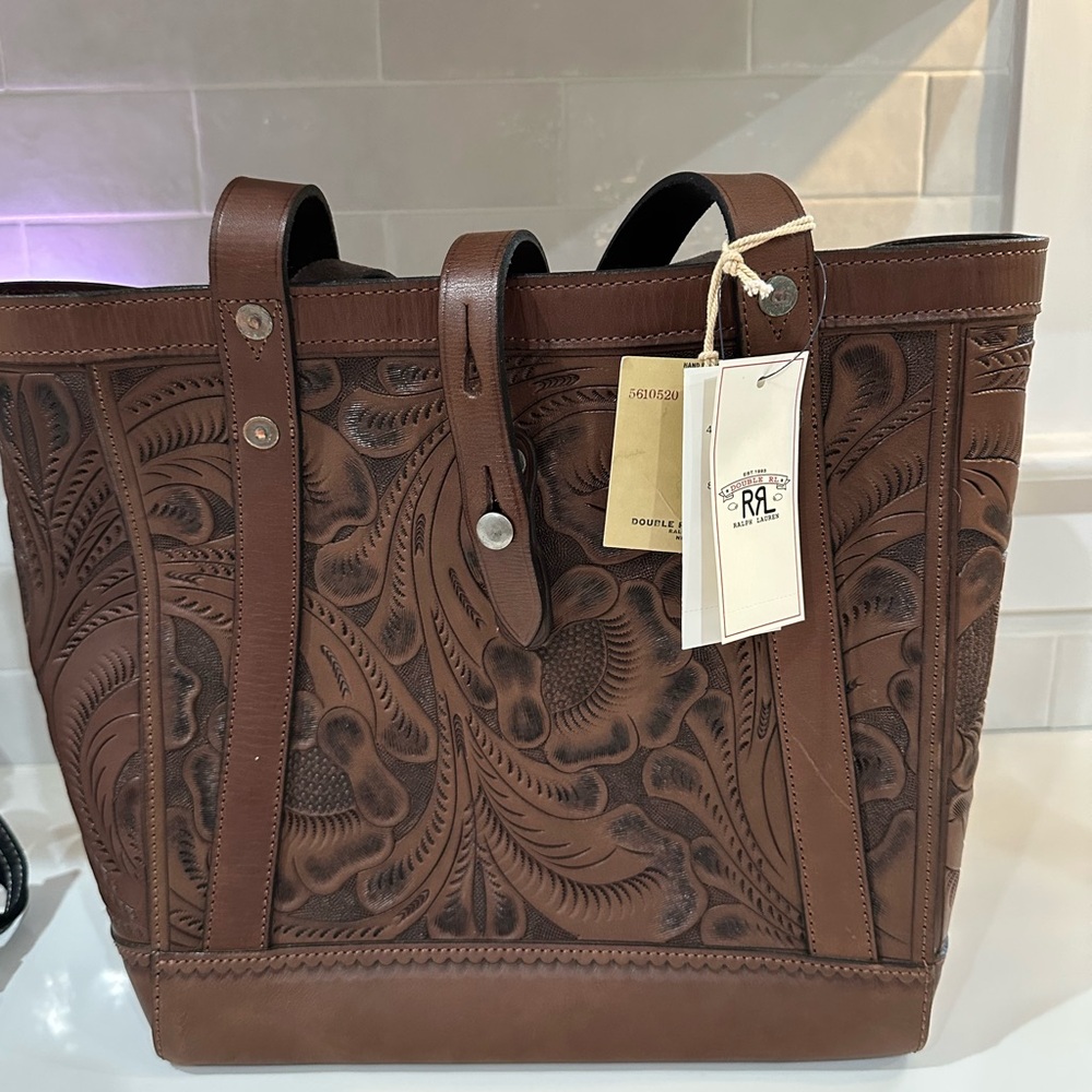 Double RL Ralph Lauren embossed leather tote